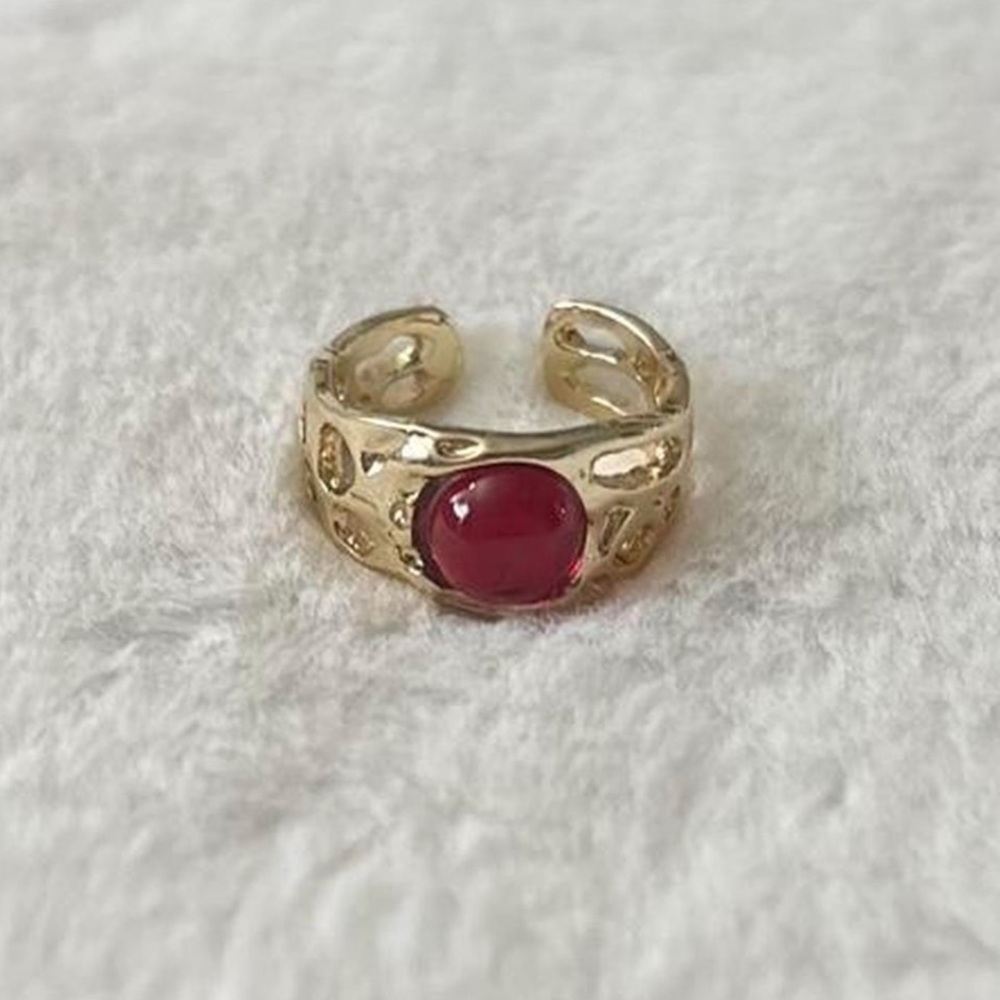 5/$15 🩷 MUST BUNDLE Gold Open Band Ring with Deep Red Cabochon - Picture 4 of 6